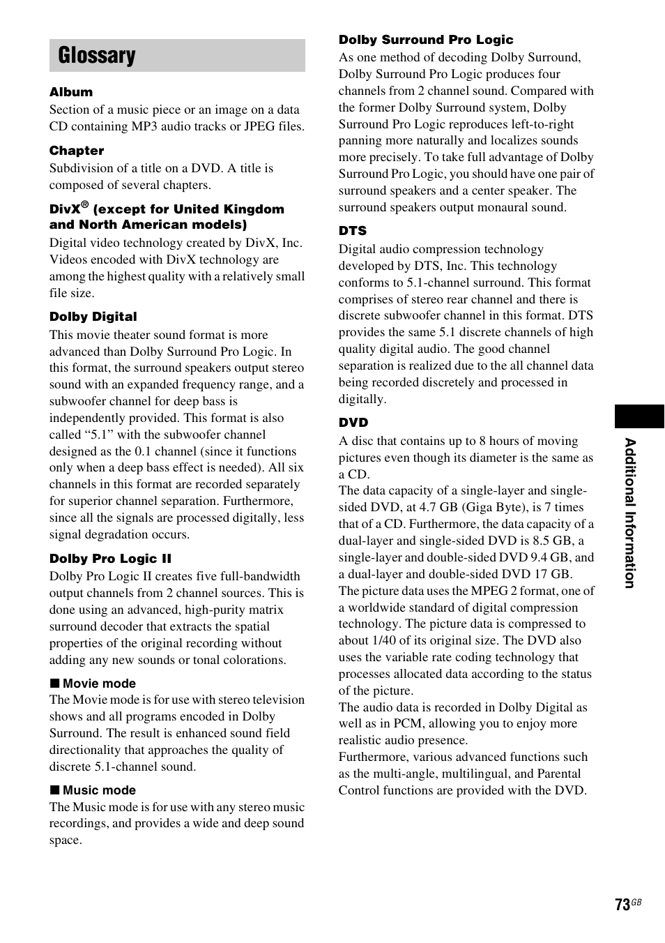 Glossary | Sony 3-283-028-11(1) User Manual | Page 73 / 88