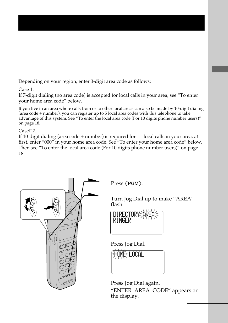 Entering the area code, Step 4: entering the area code, Step 4 | Sony SPP-IM977 User Manual | Page 17 / 72
