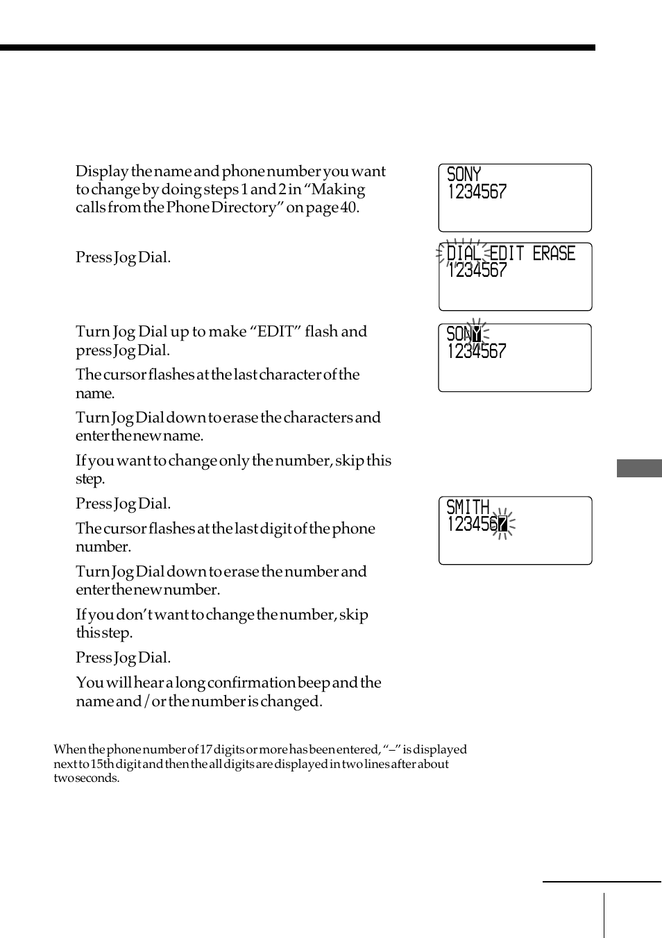 Changing a stored name and/or phone number | Sony SPP-IM977 User Manual | Page 39 / 72