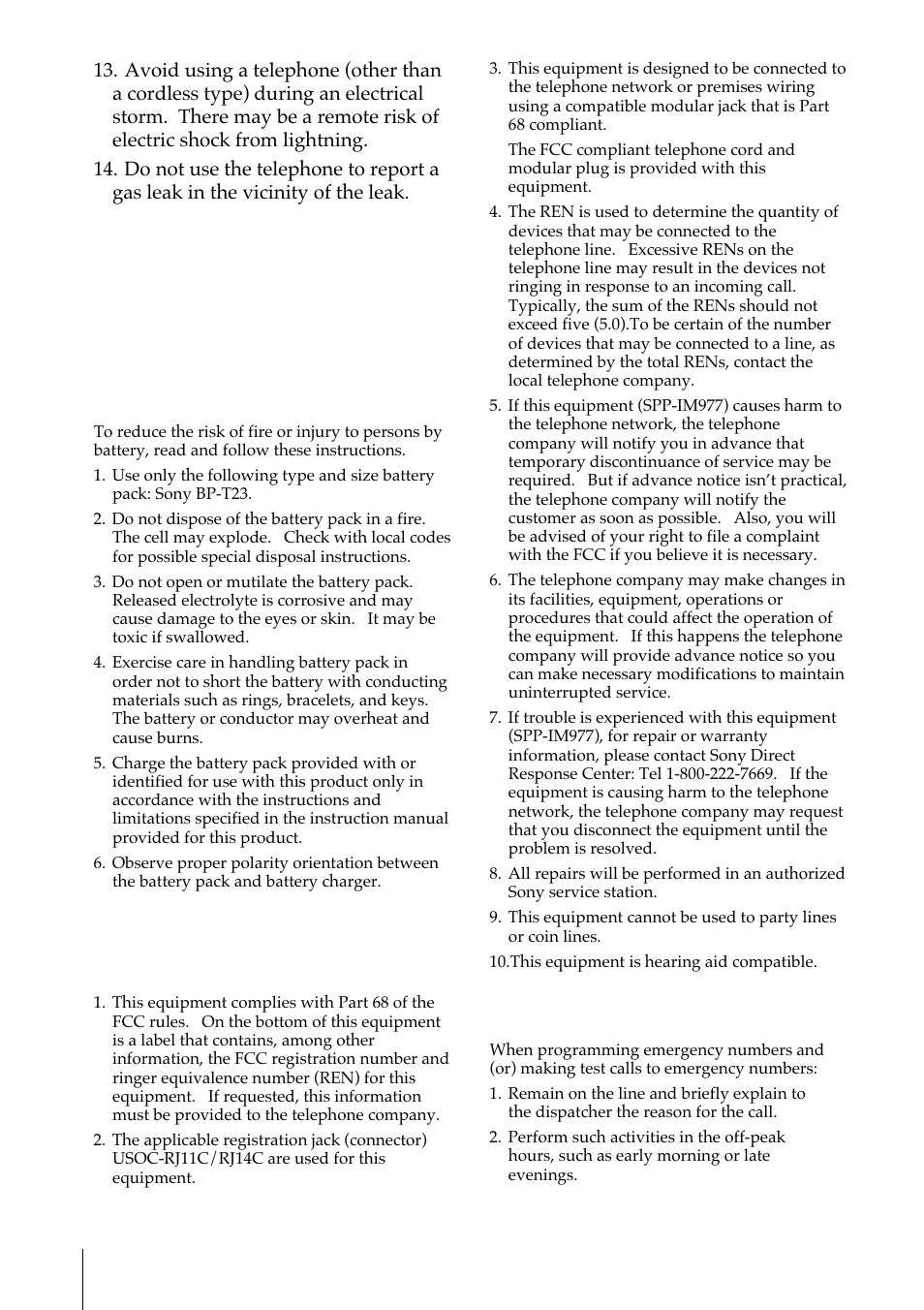 Save these instructions, Caution, Information for general telephones | Sony SPP-IM977 User Manual | Page 4 / 72