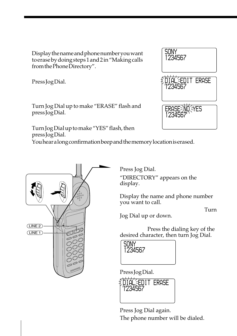Erasing a memory location, Making calls from the phone directory | Sony SPP-IM977 User Manual | Page 40 / 72