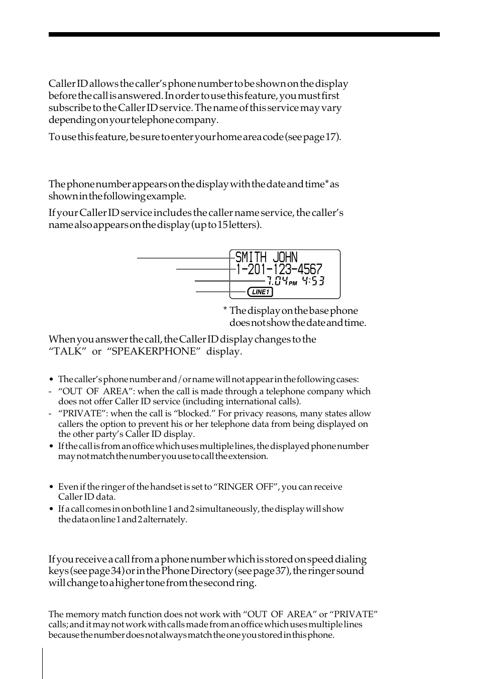 Caller id features, Understanding the caller id service, When you receive a call | Sony SPP-IM977 User Manual | Page 52 / 72