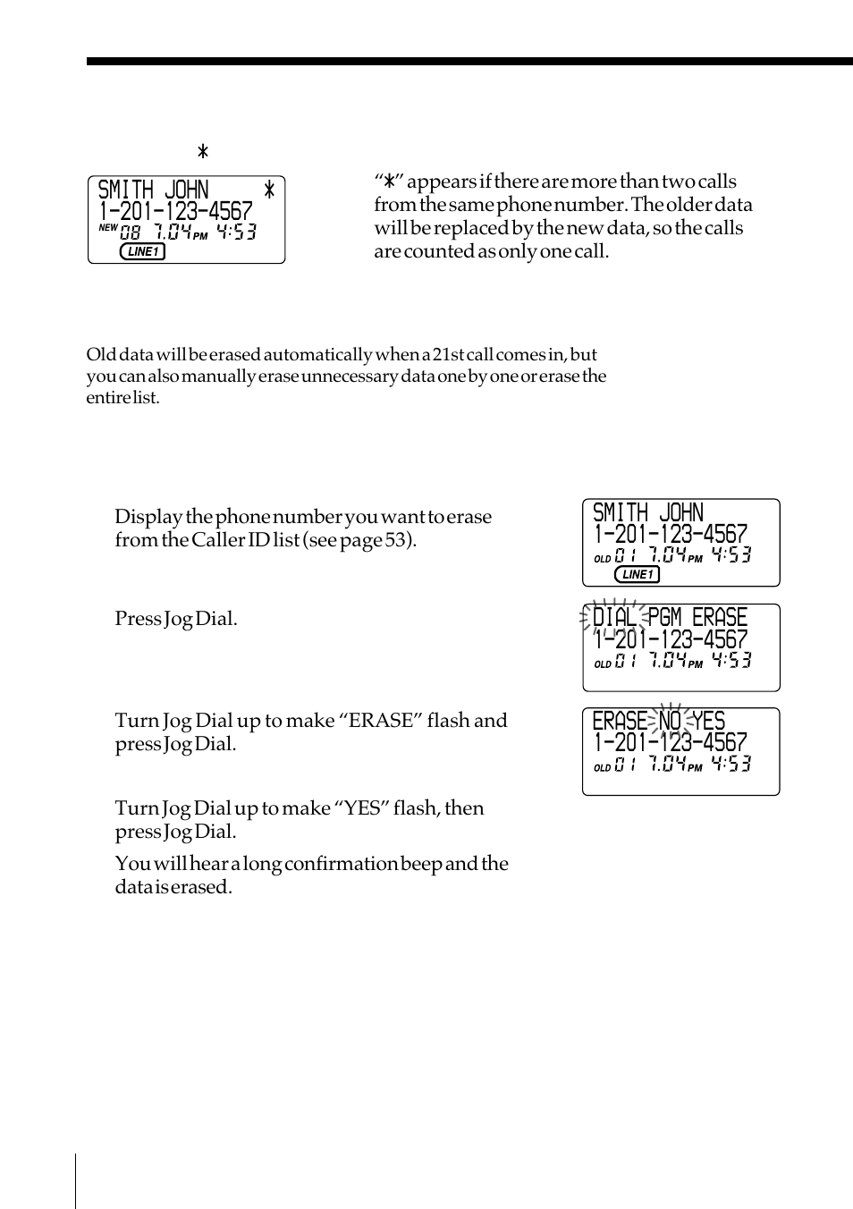 Erasing data from the caller id list | Sony SPP-IM977 User Manual | Page 54 / 72