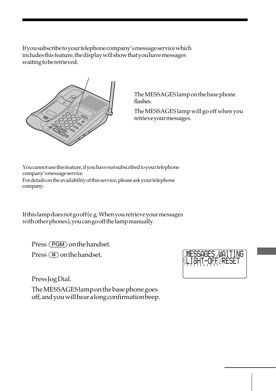 Using visual message waiting service, Messages waiting light-off reset, If you have messages | Sony SPP-IM977 User Manual | Page 61 / 72