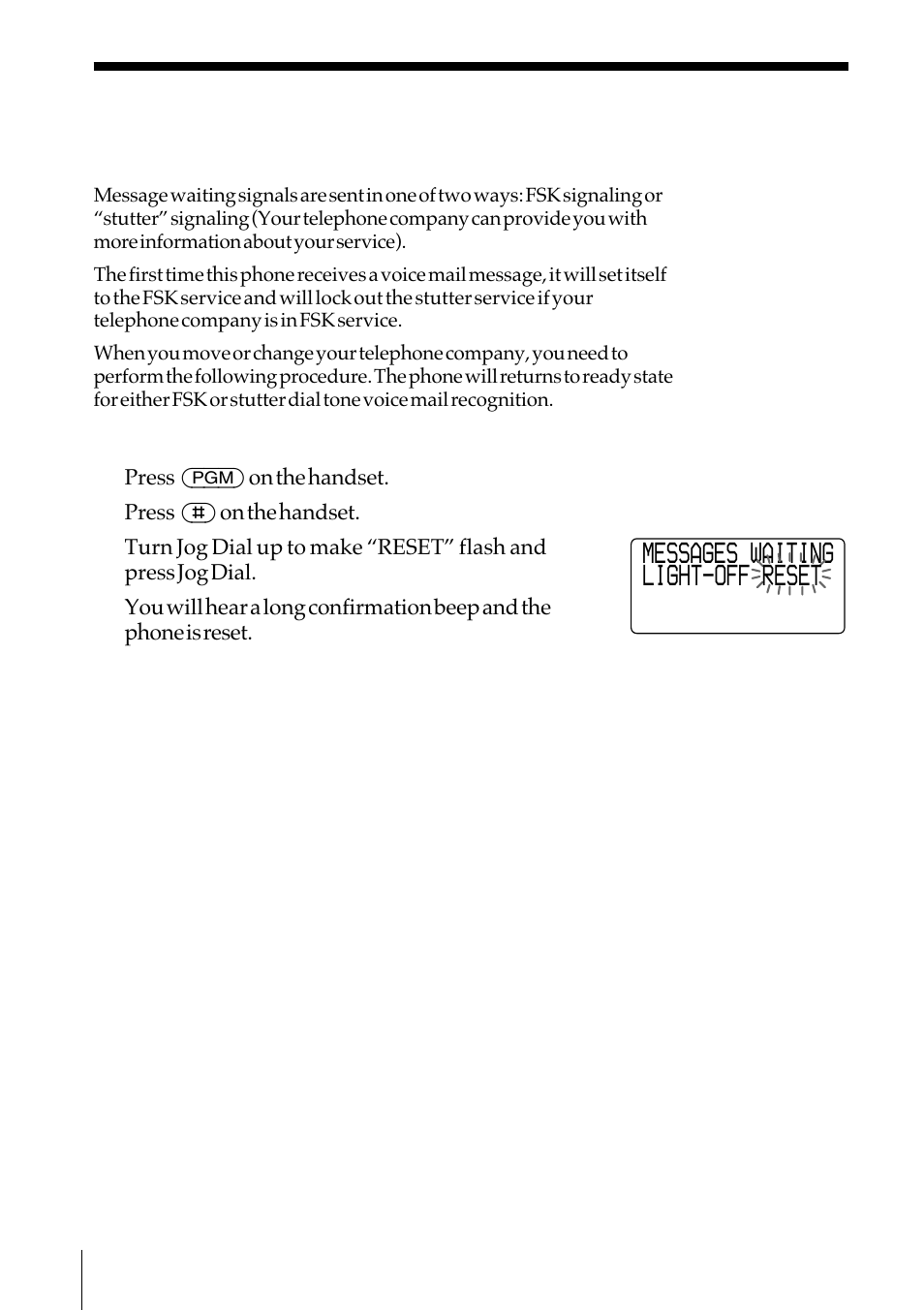 Messages waiting light-off reset | Sony SPP-IM977 User Manual | Page 62 / 72