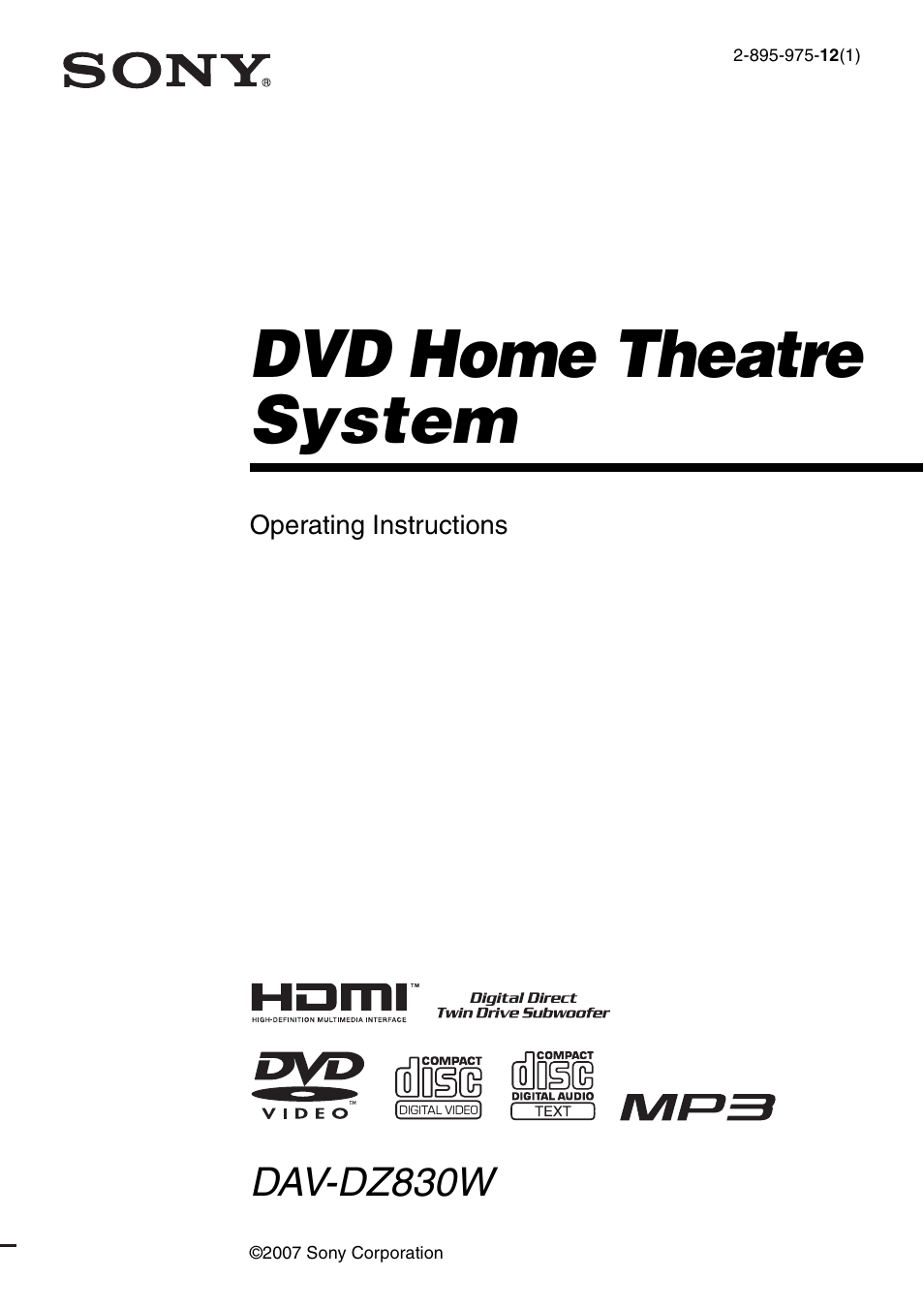 Sony DAV-DZ830W User Manual | 116 pages
