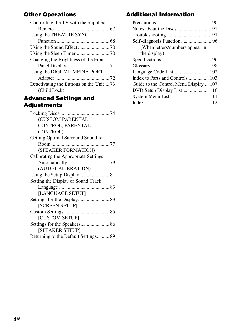 Sony DAV-DZ830W User Manual | Page 4 / 116