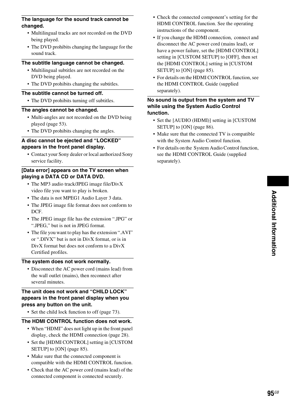 Ad dition al i n fo rm atio n | Sony DAV-DZ830W User Manual | Page 95 / 116