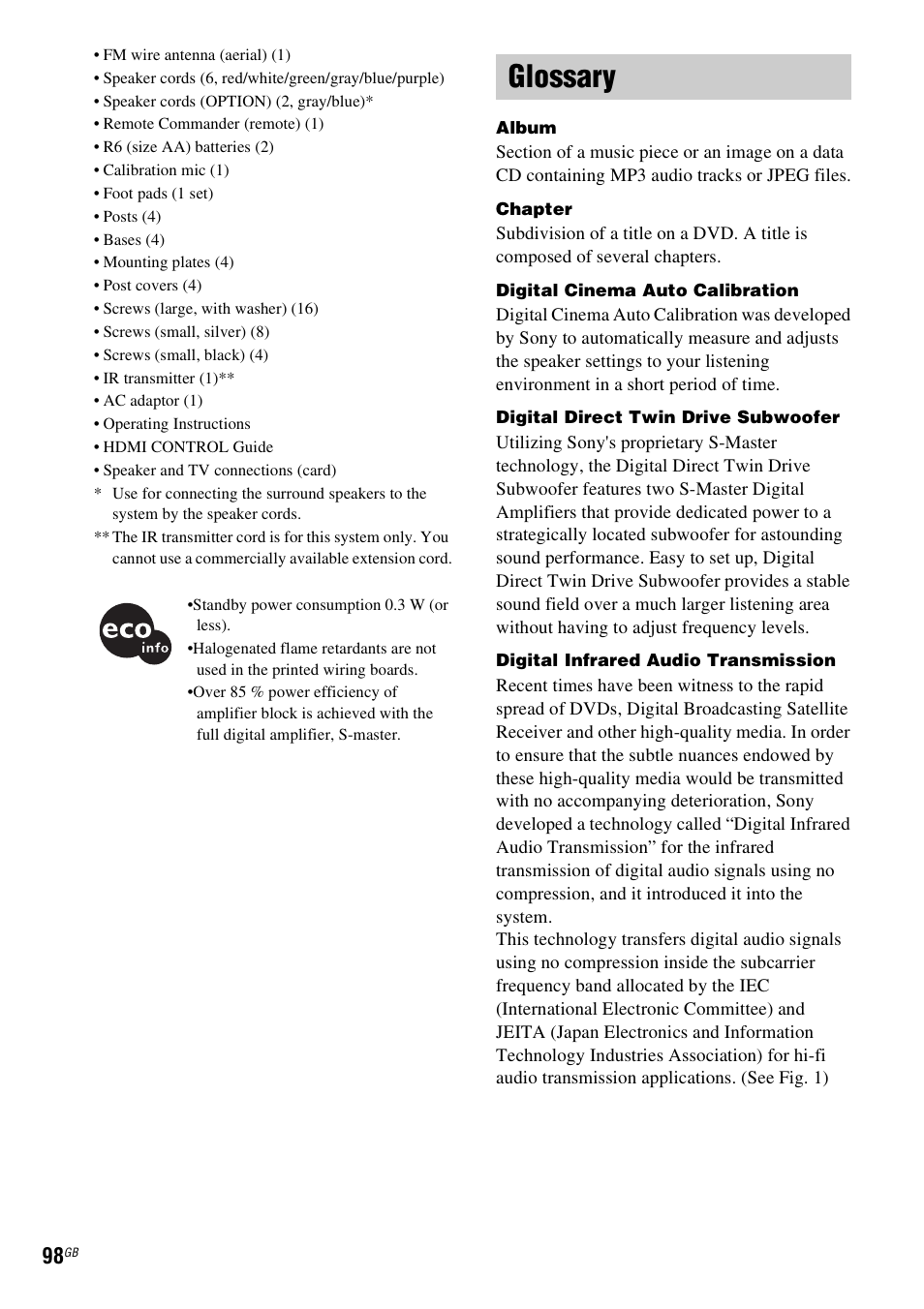 Glossary | Sony DAV-DZ830W User Manual | Page 98 / 116