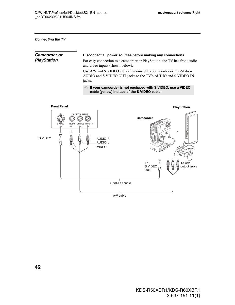 Camcorder or playstation | Sony KDS-R50XBR1 User Manual | Page 42 / 120