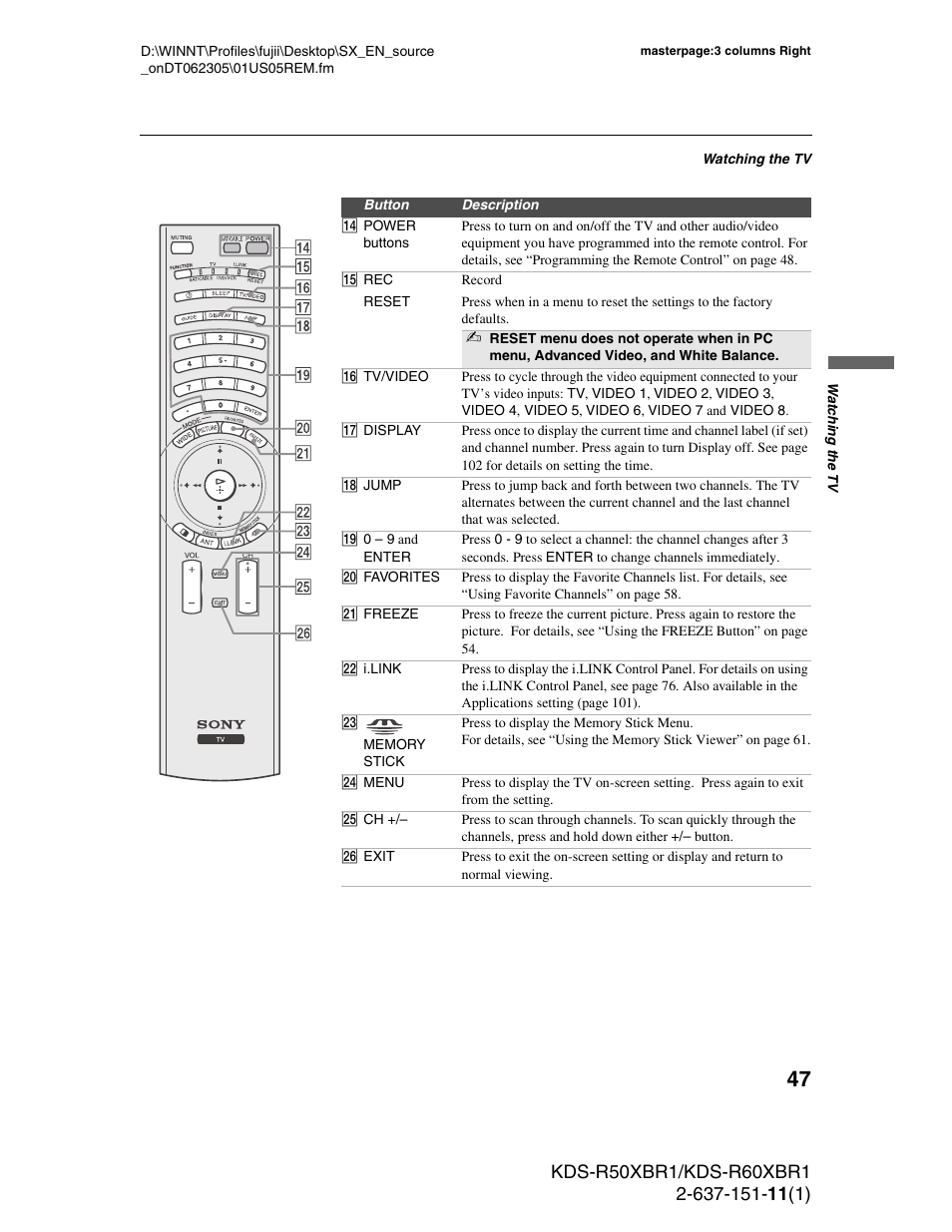 Sony KDS-R50XBR1 User Manual | Page 47 / 120