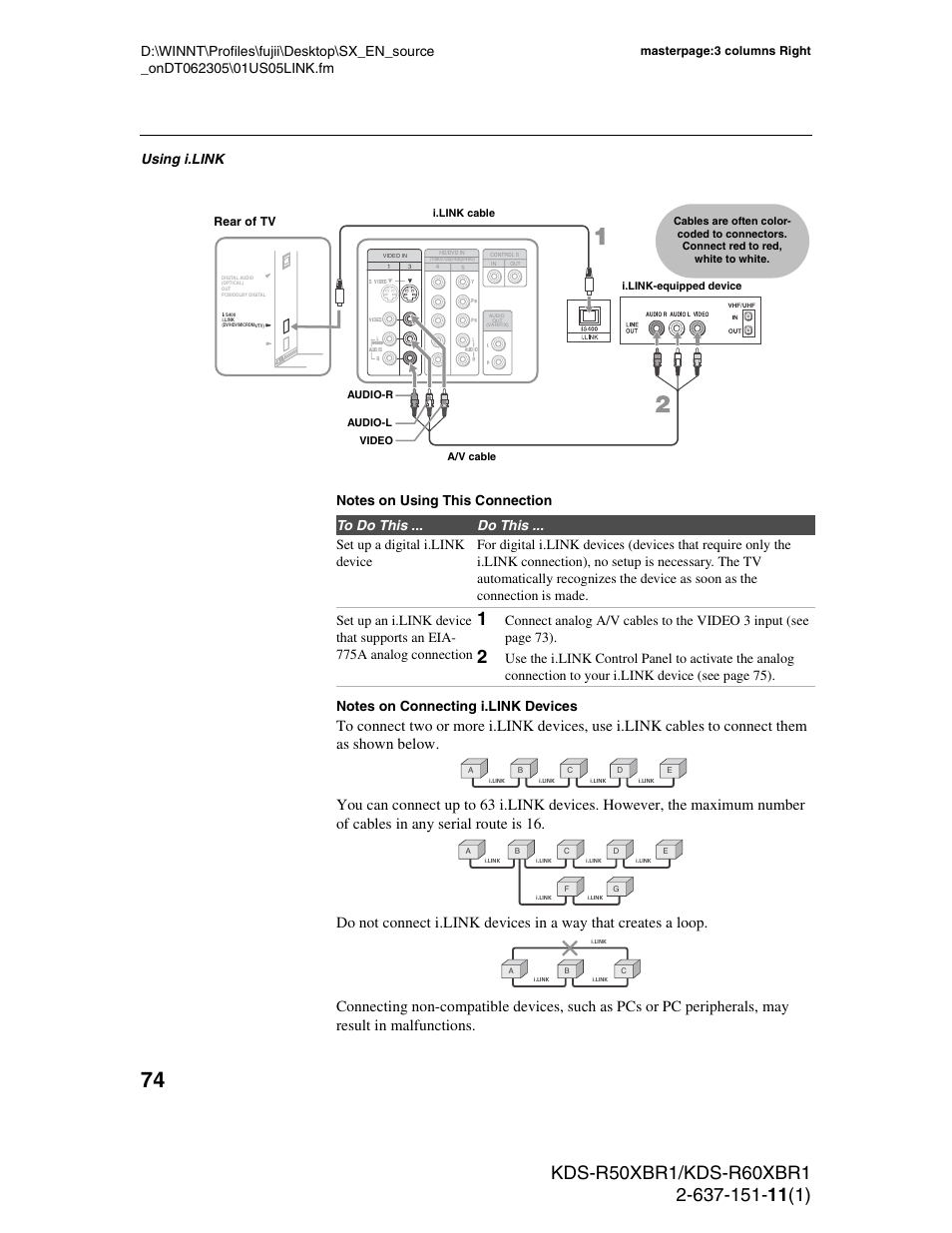 Using i.link | Sony KDS-R50XBR1 User Manual | Page 74 / 120