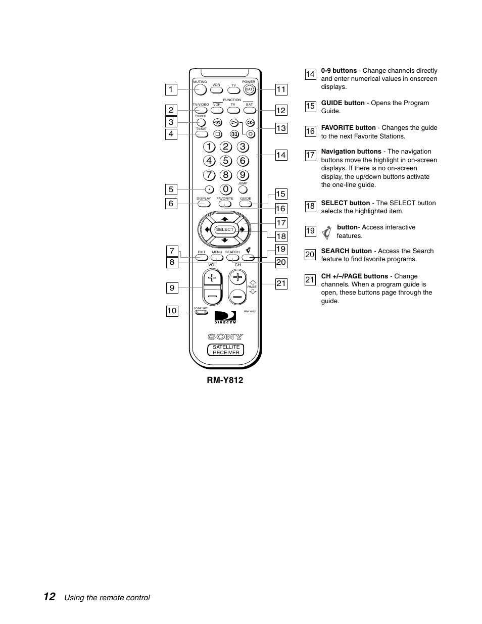 Rm-y812 | Sony SAT-B65 User Manual | Page 21 / 58