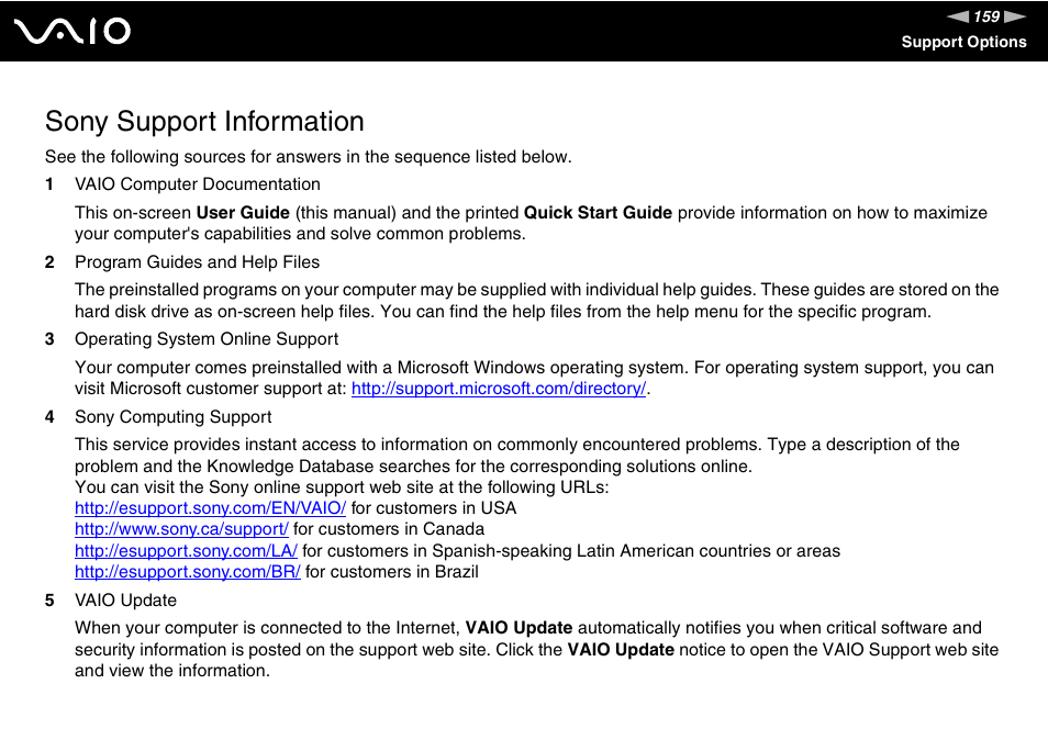 Sony support information, To vi | Sony VAIO VGN-NS User Manual | Page 159 / 175