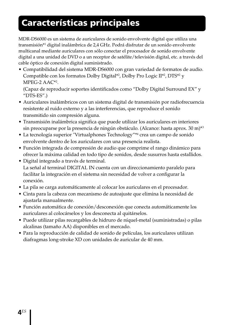 Características principales | Sony MDR DS6000 User Manual | Page 64 / 92
