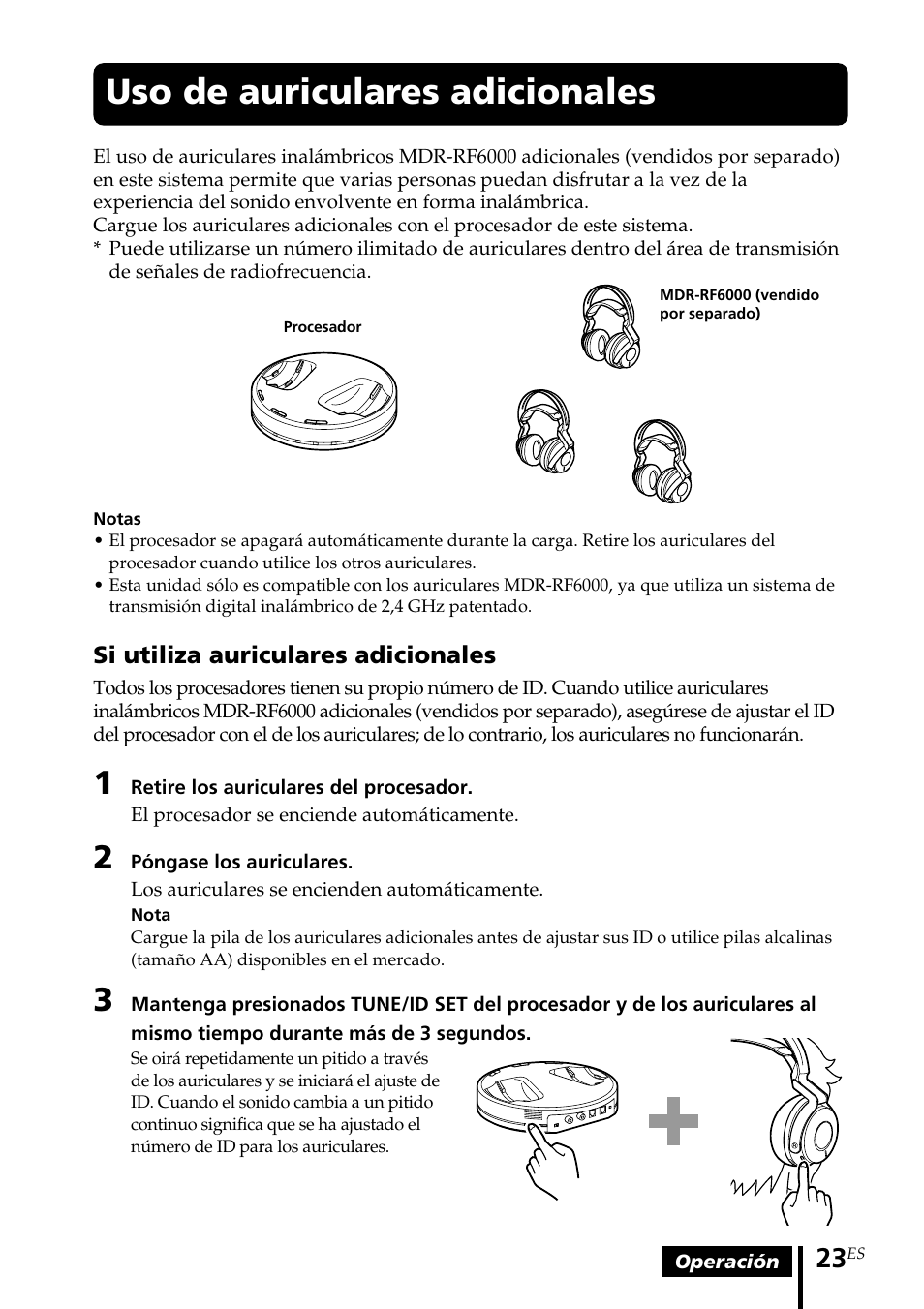 Uso de auriculares adicionales, Uso de auriculares, Adicionales | Sony MDR DS6000 User Manual | Page 83 / 92