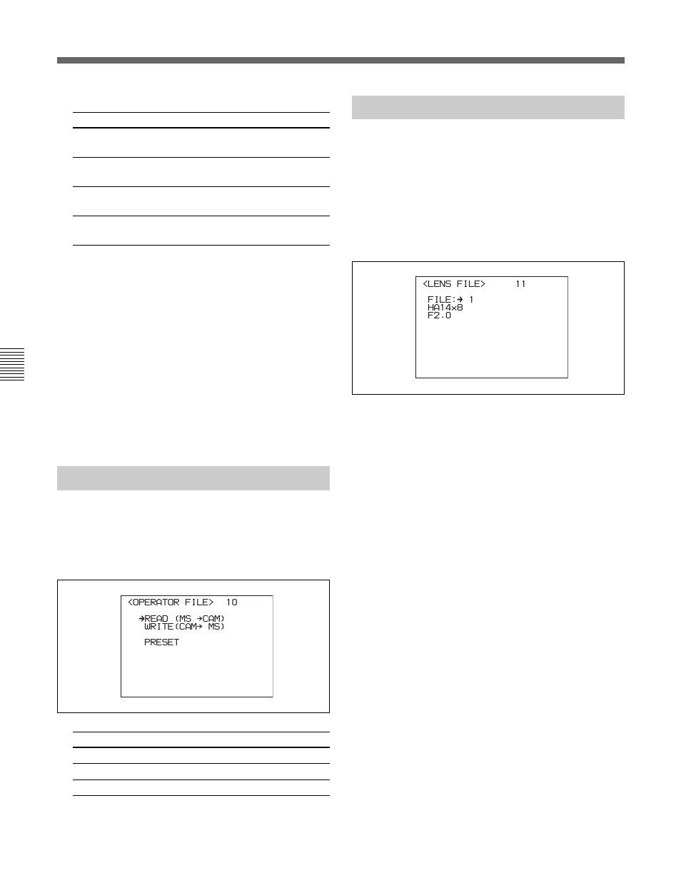 6-9 オペレーターファイルを操作する, 6-10 レンズファイルを表示する | Sony HDC-F950 User Manual | Page 54 / 130