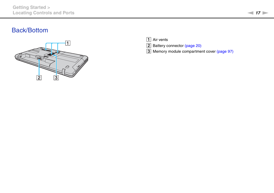 Back/bottom | Sony VAIO VGN-NW User Manual | Page 17 / 157
