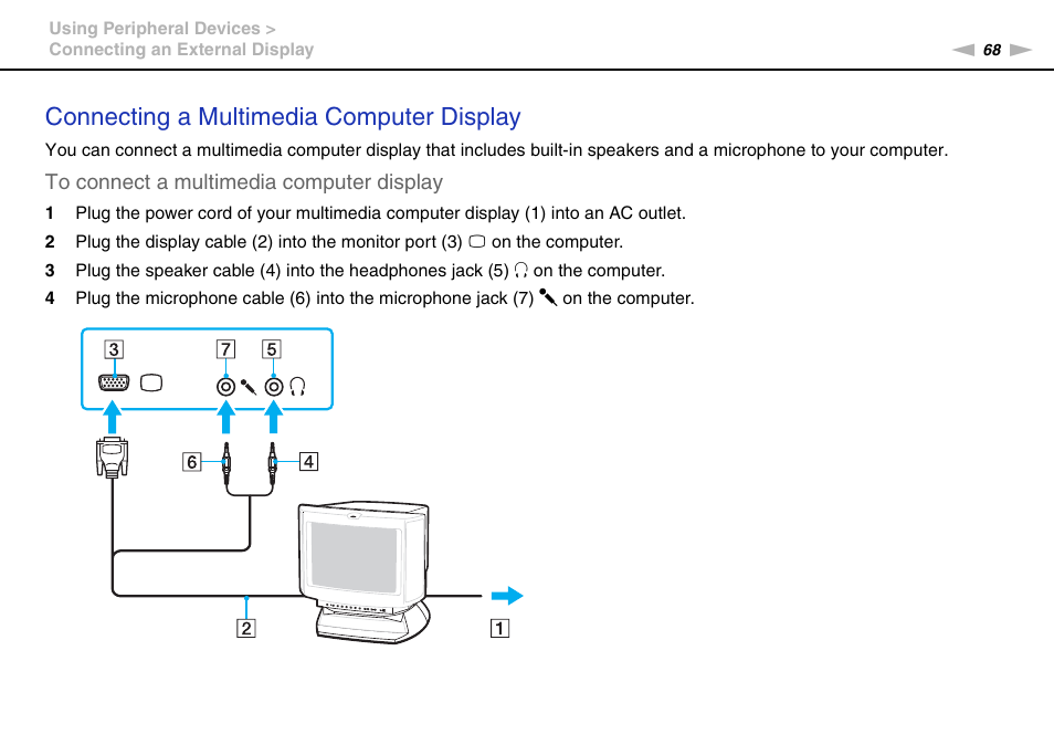 Connecting a multimedia computer display | Sony VAIO VGN-NW User Manual | Page 68 / 157