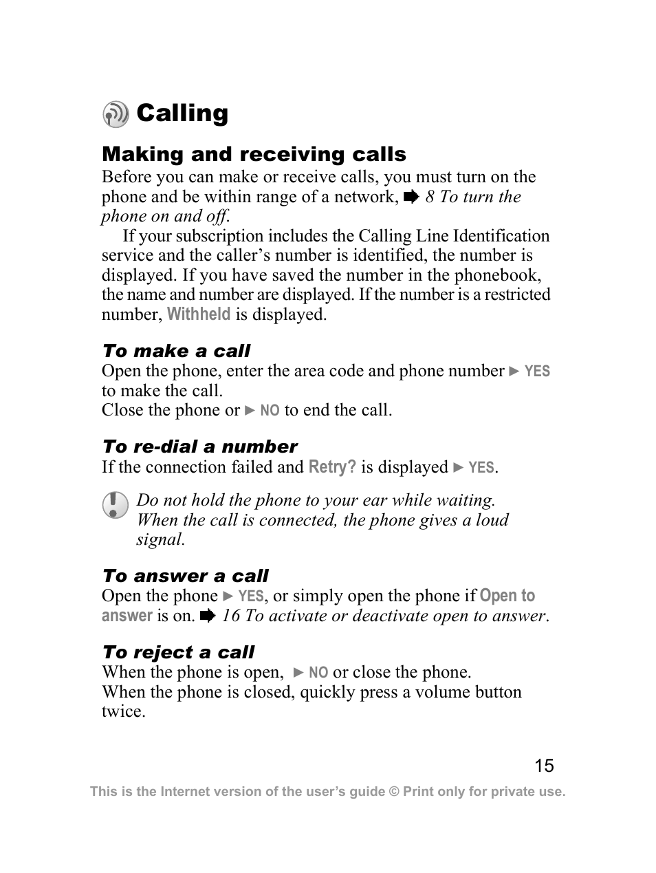 Calling | Sony Z300i User Manual | Page 16 / 80