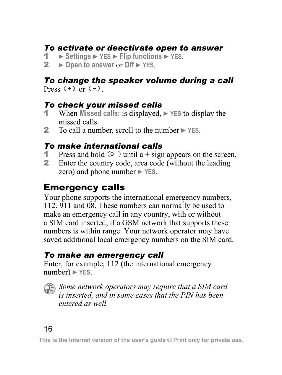 16 to activate or deactivate open to answer | Sony Z300i User Manual | Page 17 / 80