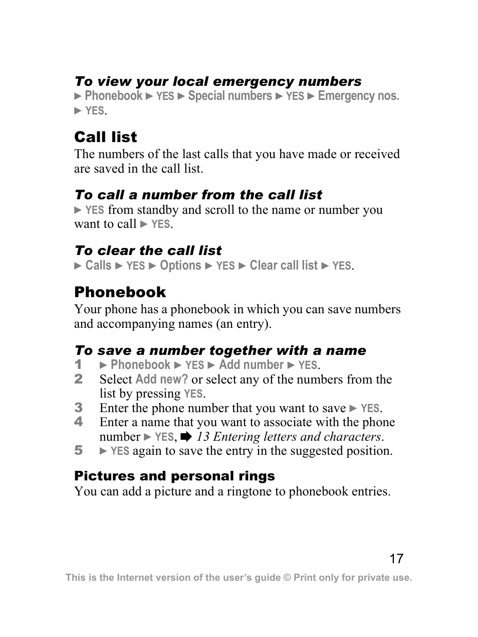 Call list, Phonebook | Sony Z300i User Manual | Page 18 / 80