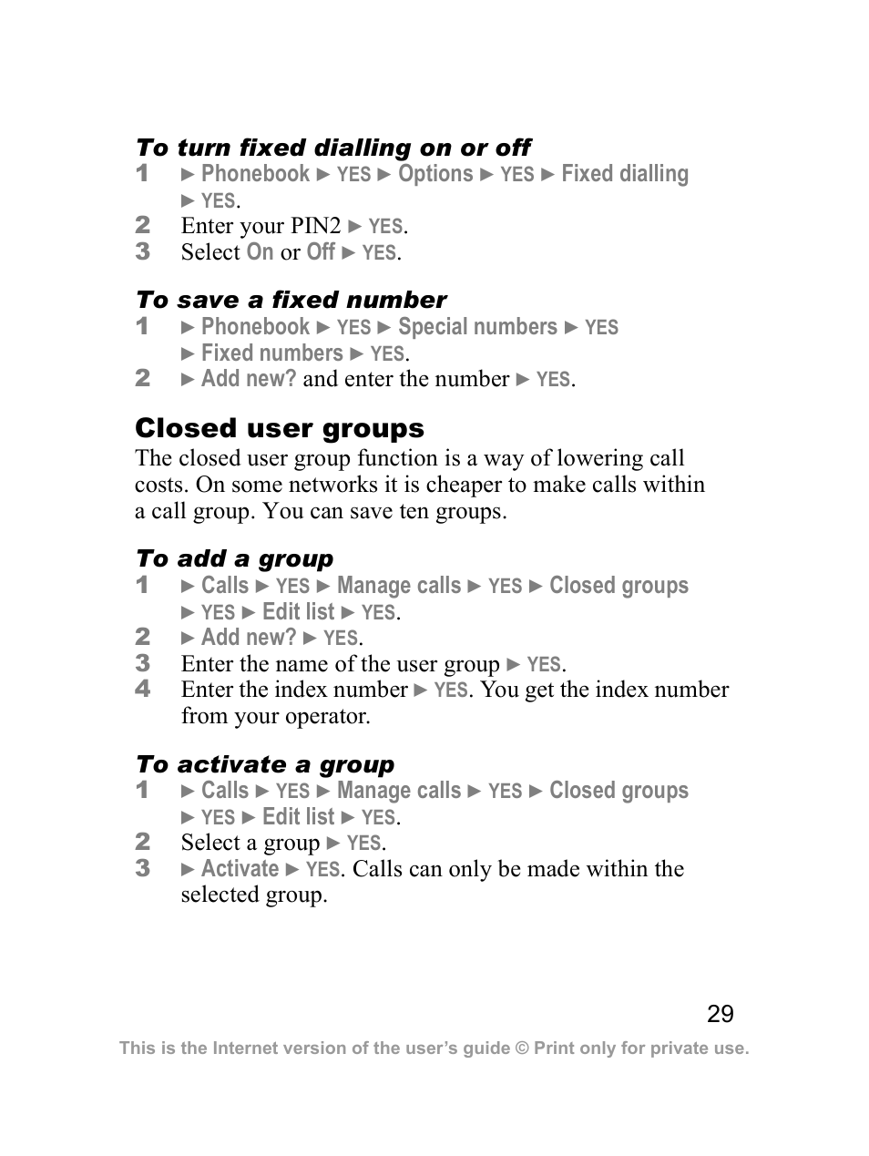 Closed user groups | Sony Z300i User Manual | Page 30 / 80