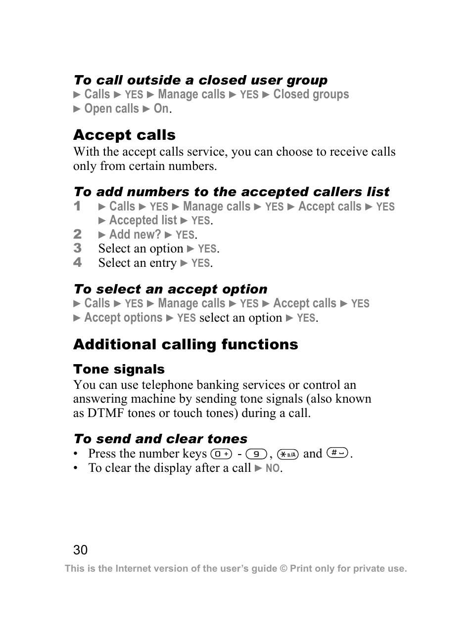 Accept calls, Additional calling functions | Sony Z300i User Manual | Page 31 / 80