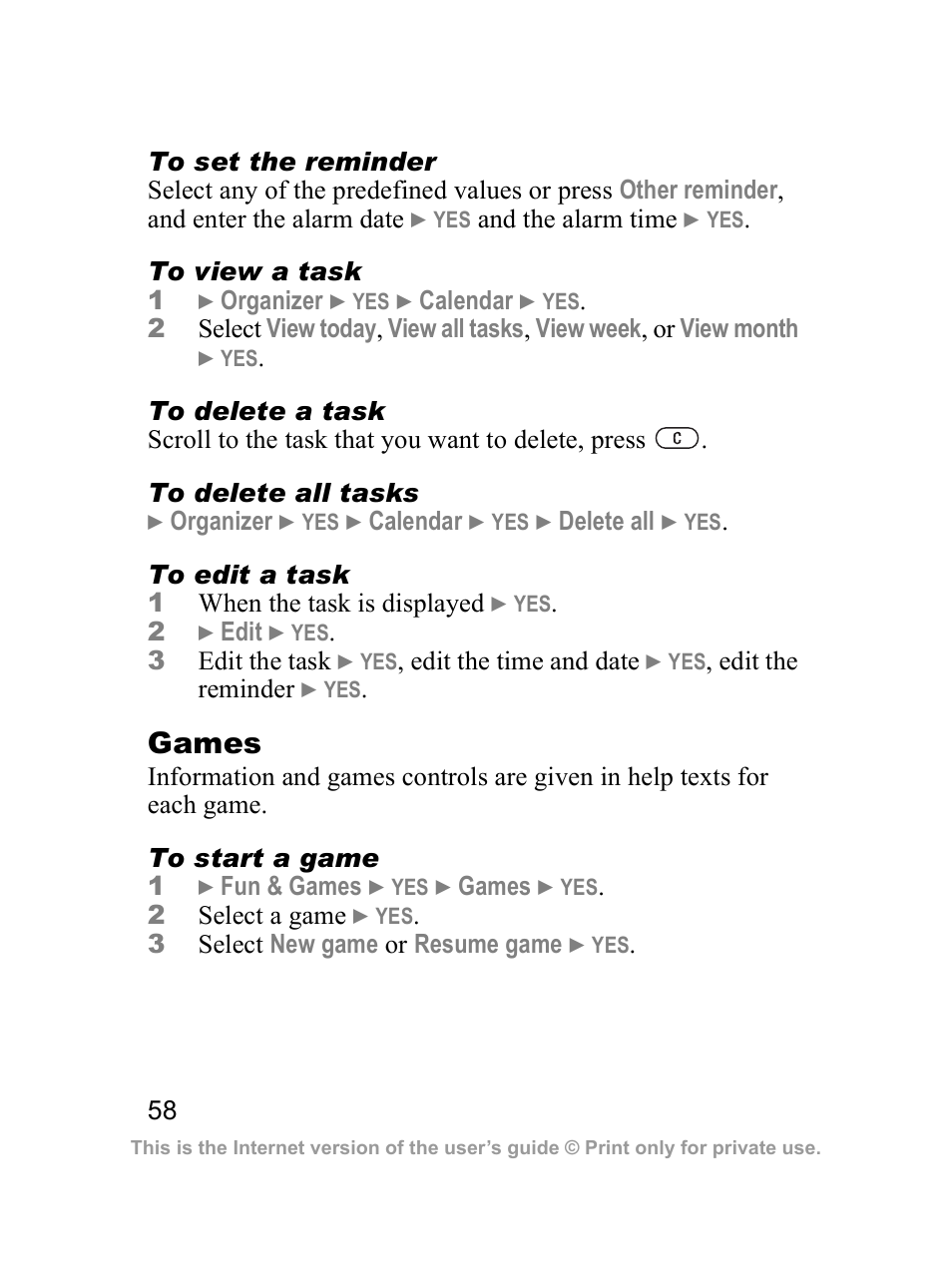 Games | Sony Z300i User Manual | Page 59 / 80