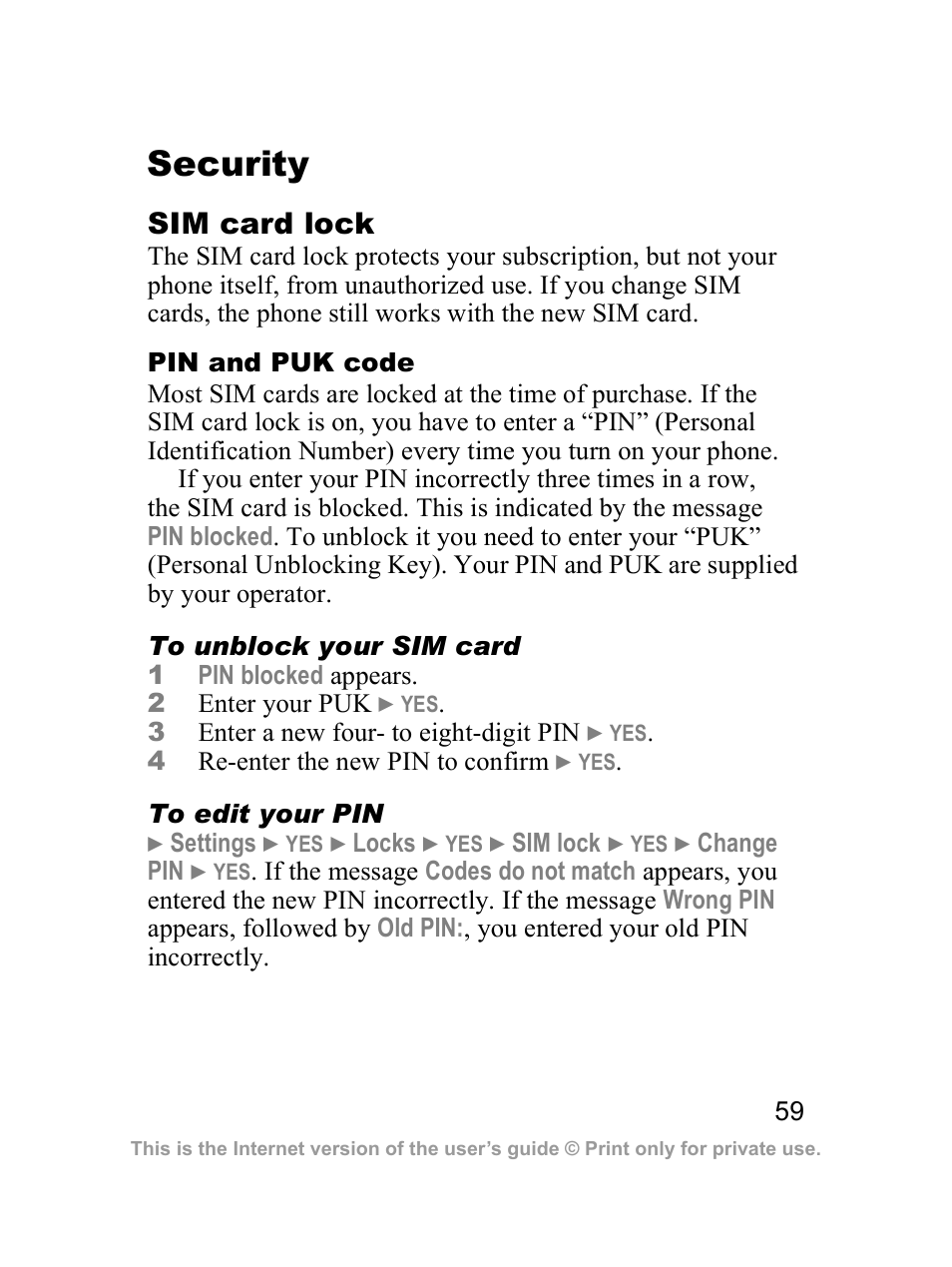 Security | Sony Z300i User Manual | Page 60 / 80