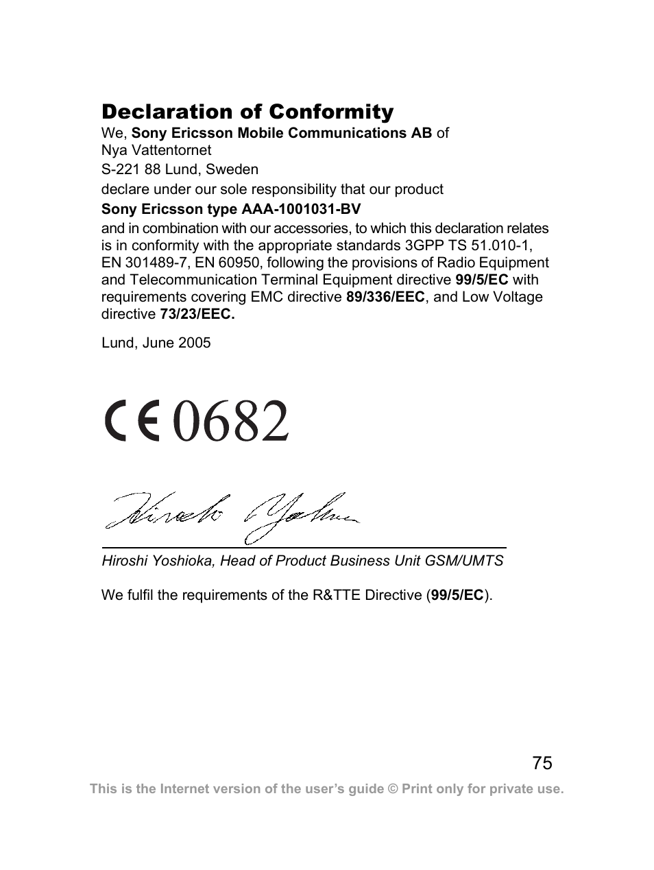 Declaration of conformity | Sony Z300i User Manual | Page 76 / 80