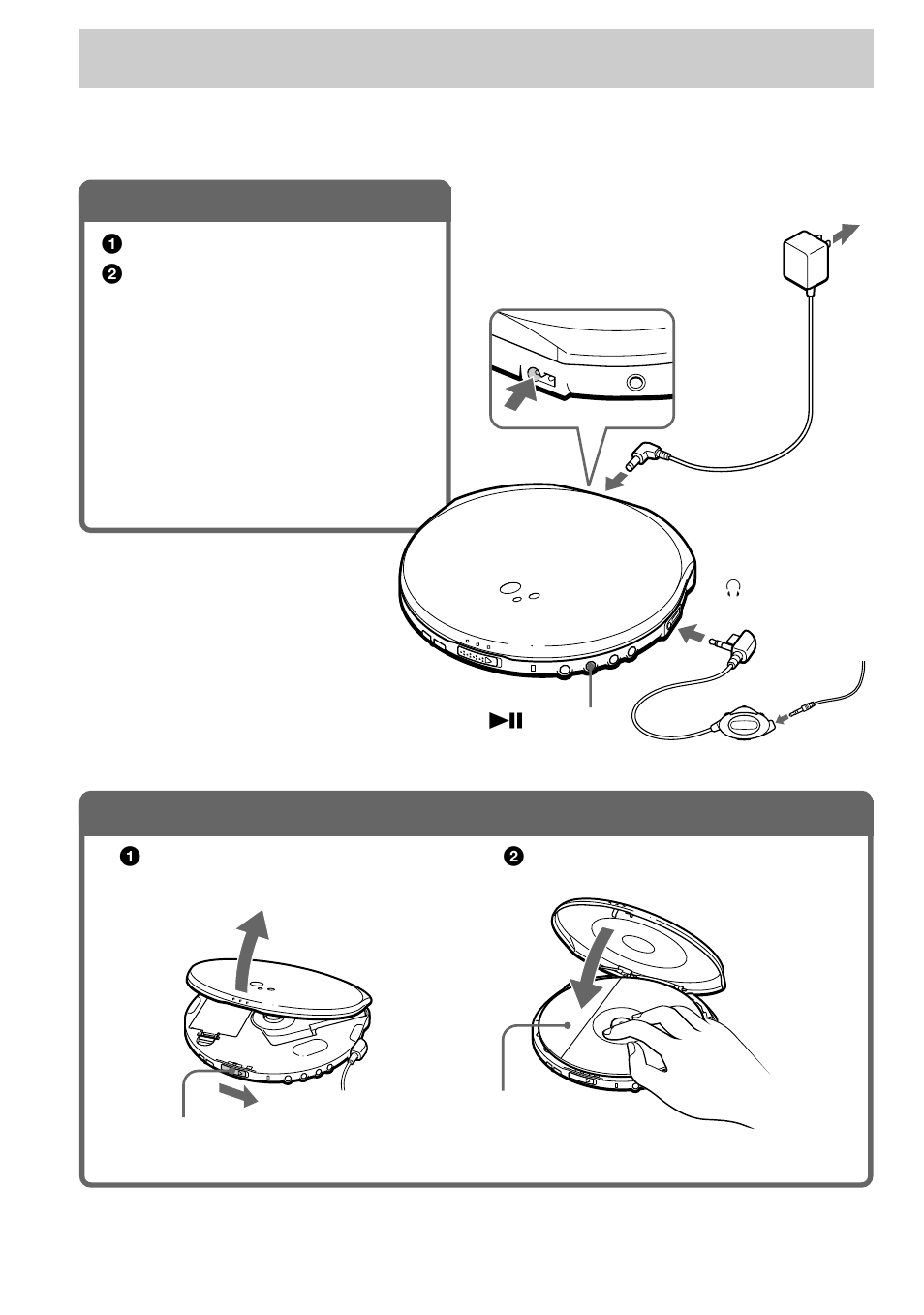 Playing a cd, Connect your cd player, Insert a cd | 1 . connect your cd player, 2 . insert a cd | Sony CD Walkman D-EJ915 User Manual | Page 6 / 28