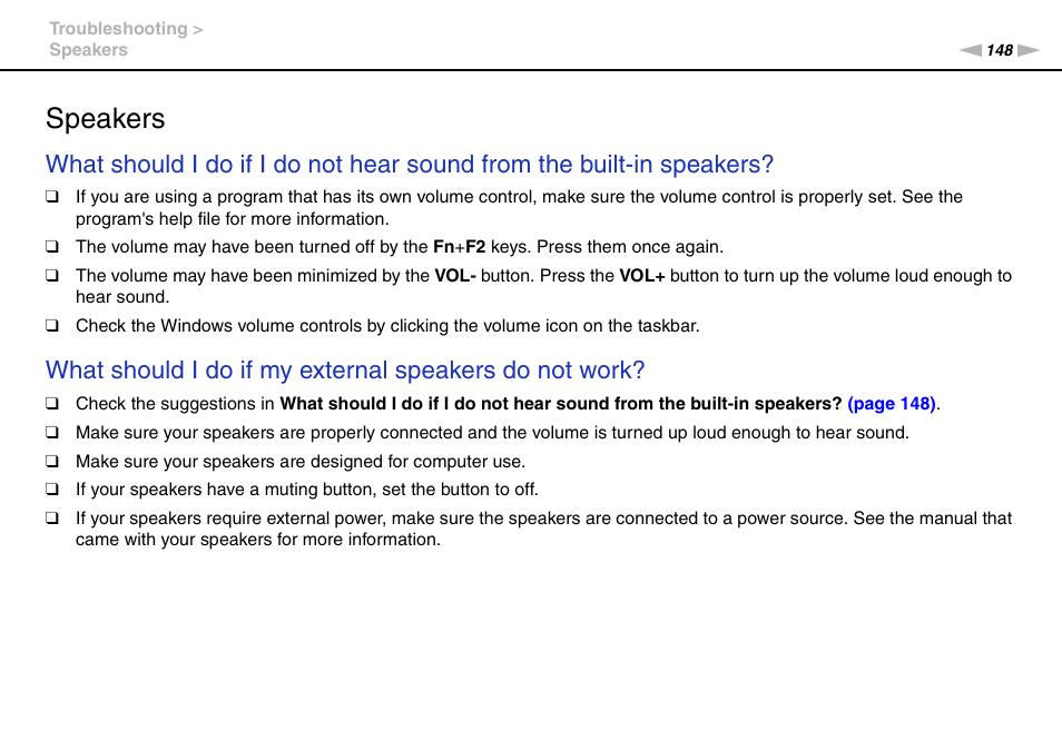 Speakers | Sony VAIO VGN-FW User Manual | Page 148 / 159
