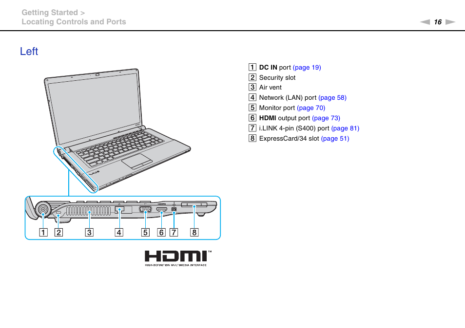 Left | Sony VAIO VGN-FW User Manual | Page 16 / 159