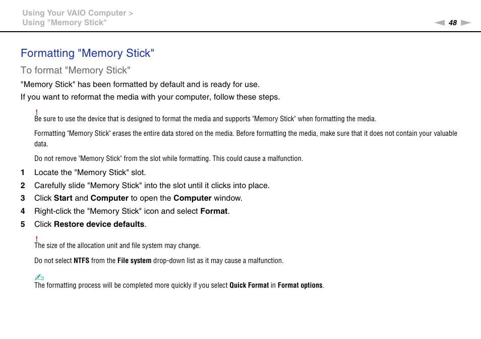 Sony VAIO VGN-FW User Manual | Page 48 / 159
