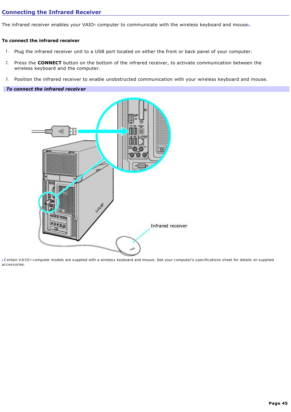Connecting the infrared receiver | Sony VGCRA830 User Manual | Page 45 / 164
