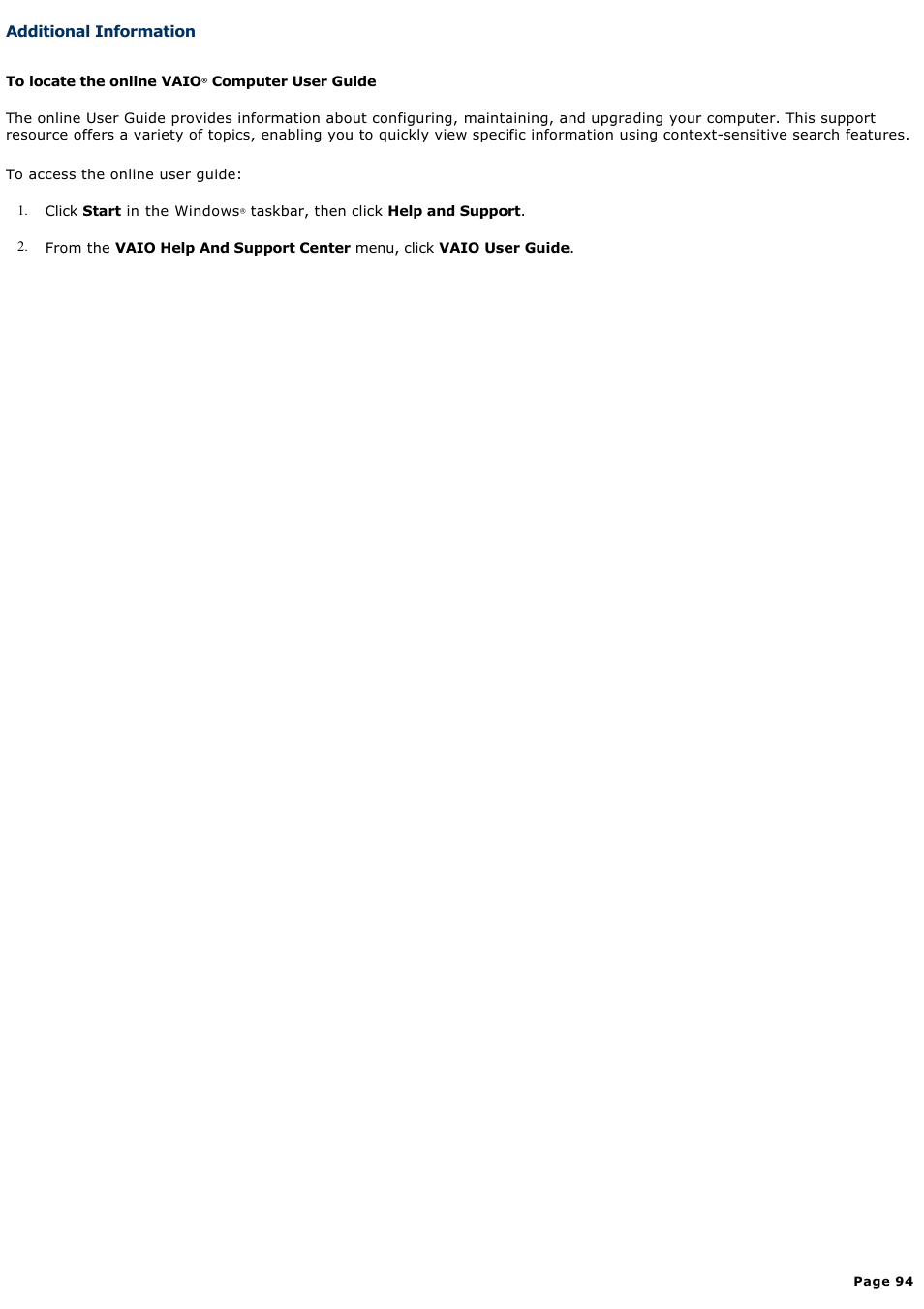 Additional information | Sony VGCRA830 User Manual | Page 94 / 164