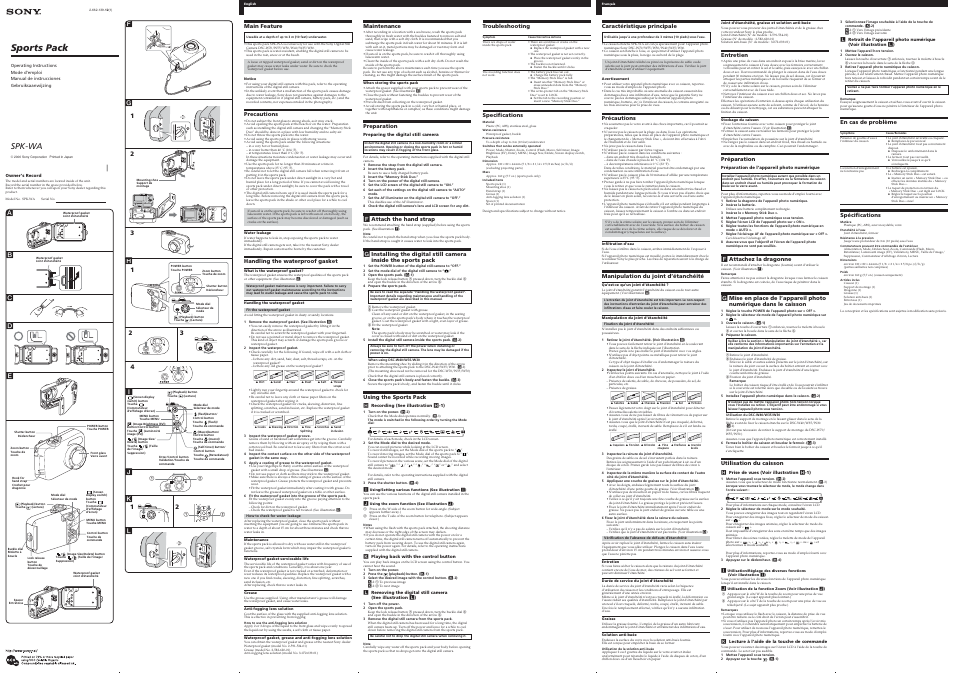 Sony SPK-WA User Manual | 2 pages