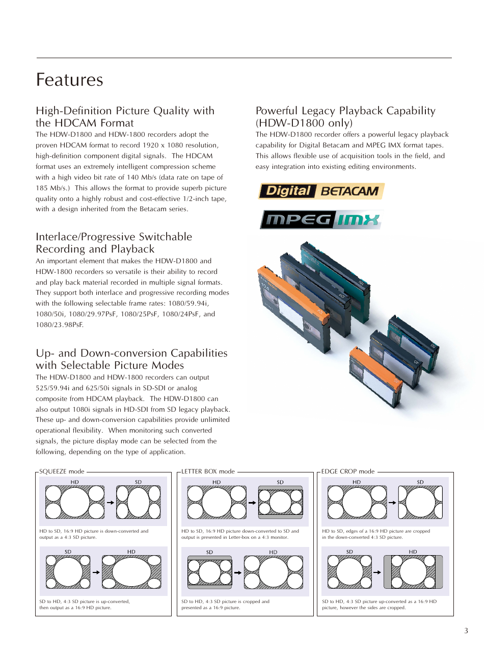 Features | Sony HDW-D1800 User Manual | Page 3 / 8