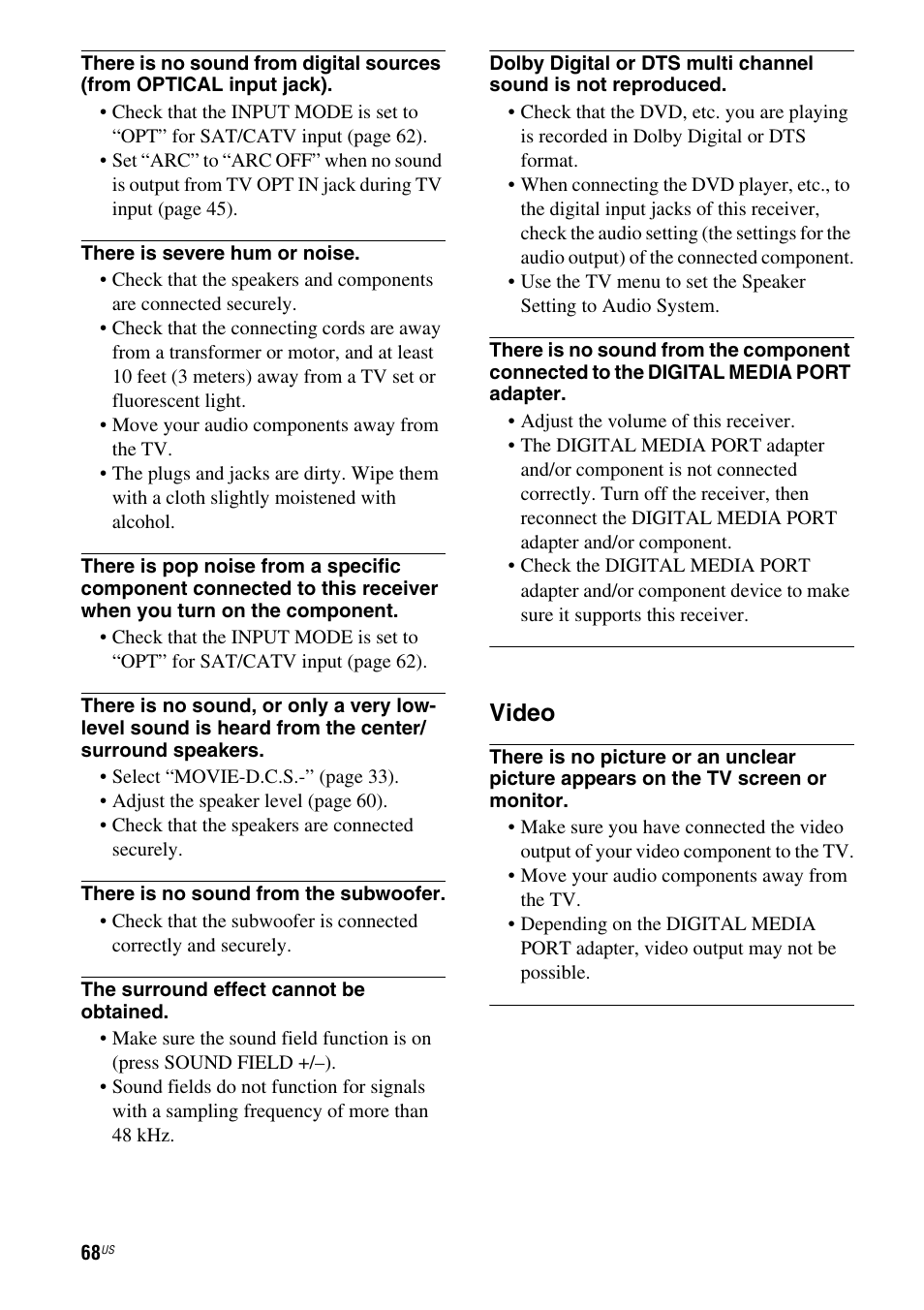 Video | Sony HT-SF470 User Manual | Page 68 / 76