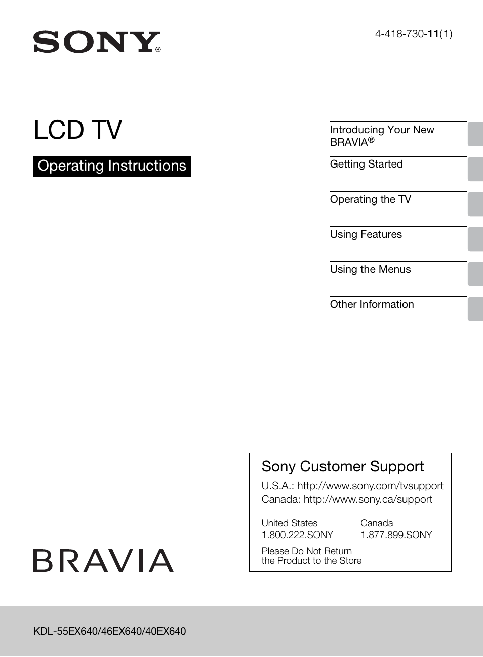 Sony BRAVIA 4-418-730-11(1) User Manual | 88 pages