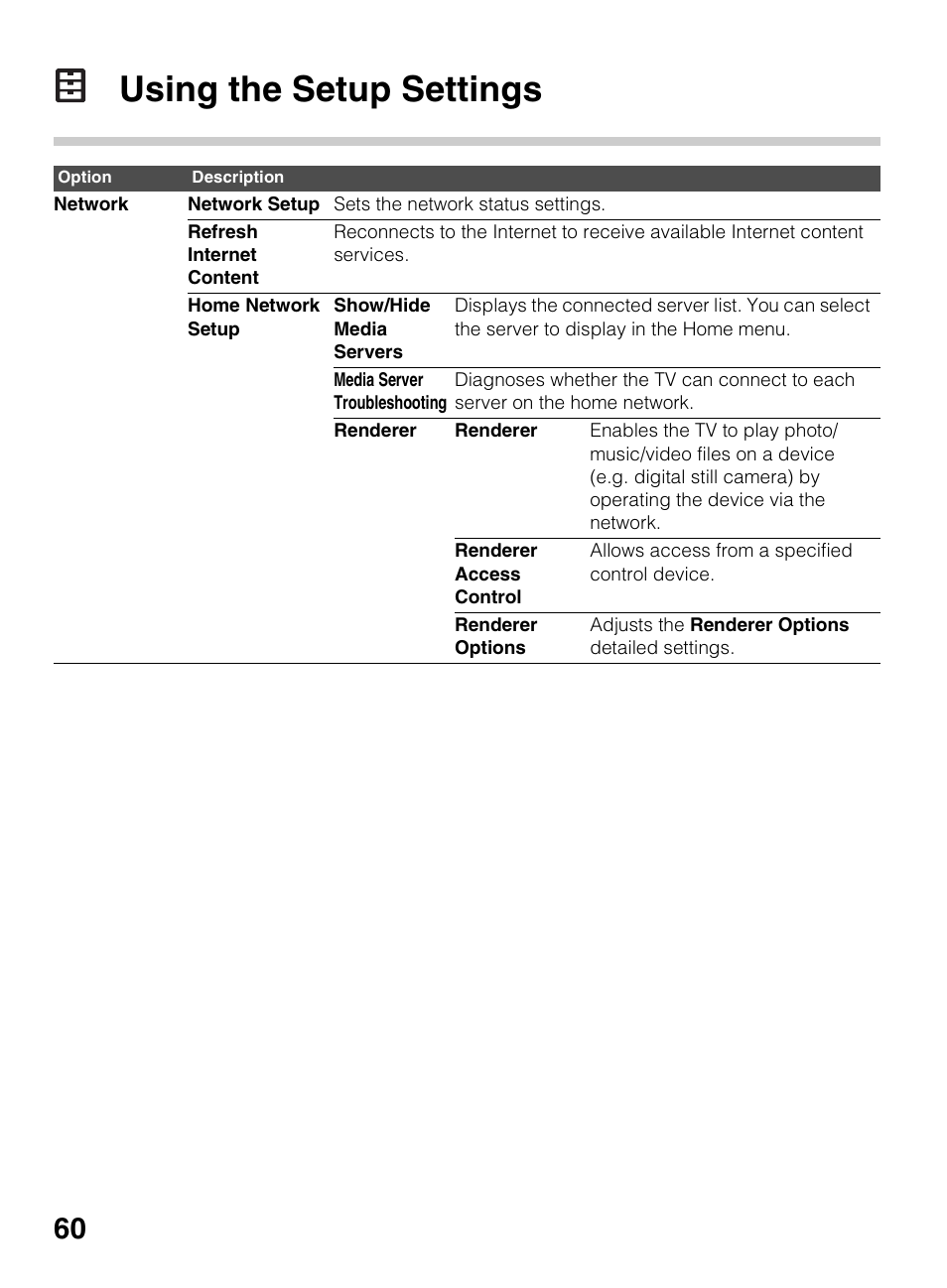 Using the setup settings | Sony BRAVIA 4-418-730-11(1) User Manual | Page 60 / 88