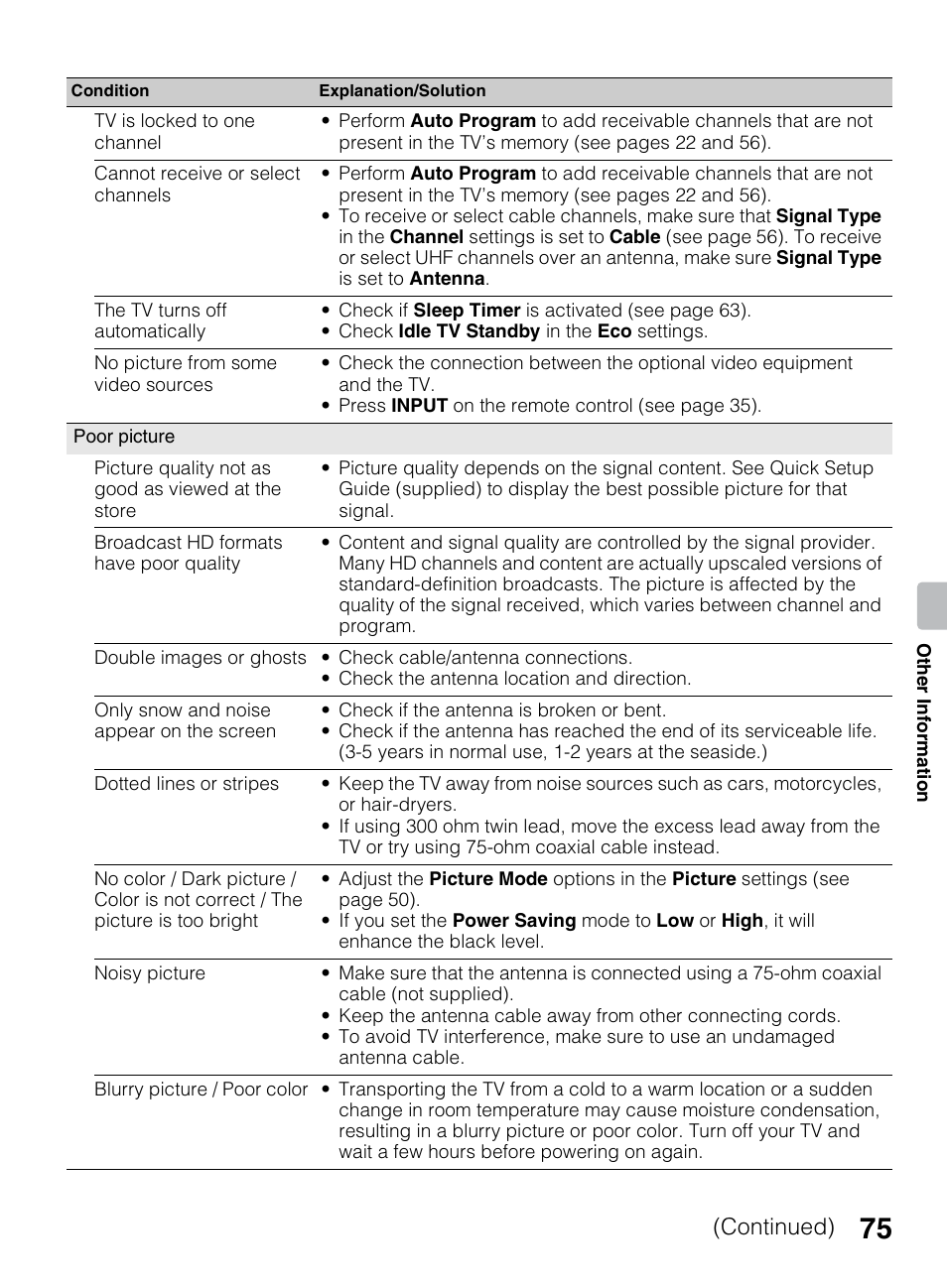 Continued) | Sony BRAVIA 4-418-730-11(1) User Manual | Page 75 / 88