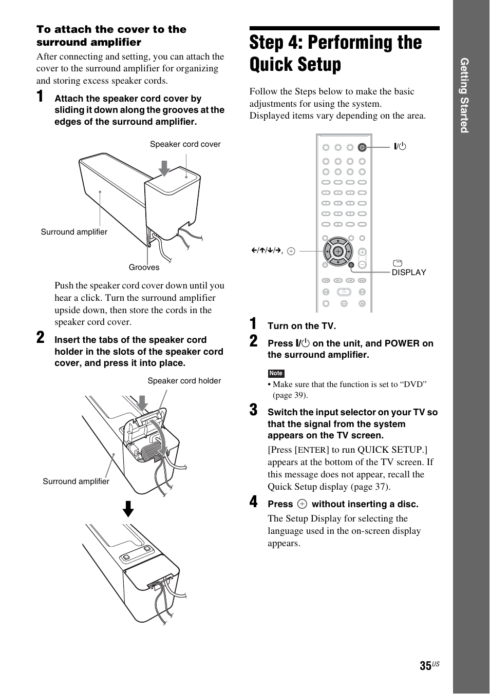 Step 4: performing the quick setup, Step 4: performing the quick, Setup | Sony DAV-HDX686W User Manual | Page 35 / 116