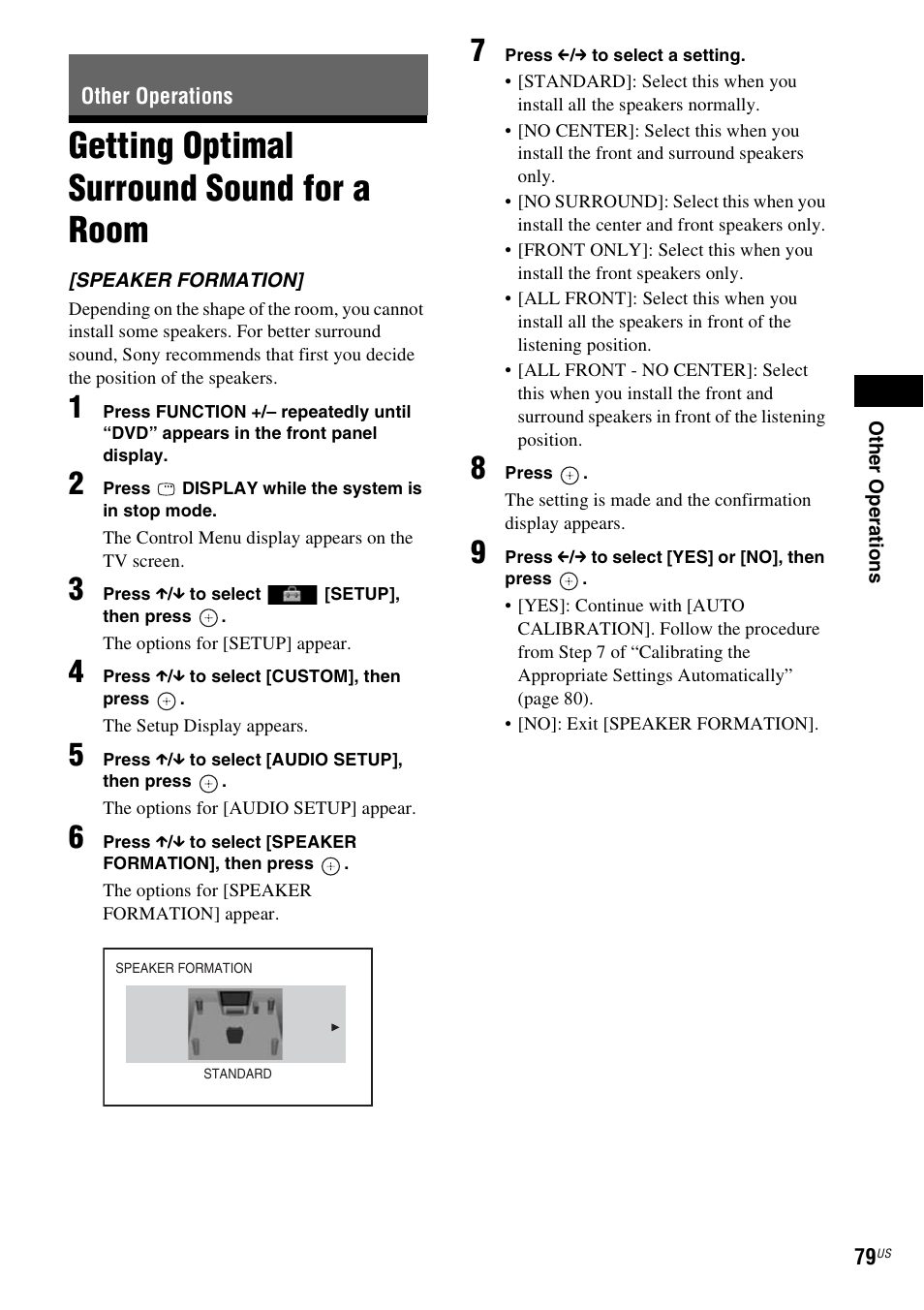 Other operations, Getting optimal surround sound for a room, Getting optimal surround sound for a | Room | Sony DAV-HDX686W User Manual | Page 79 / 116