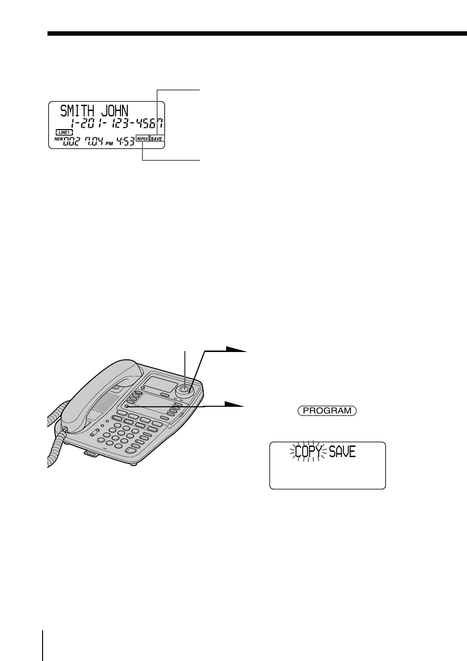 Saving the phone numbers in the caller id list, Smith john copy save | Sony IT-M804 User Manual | Page 52 / 80