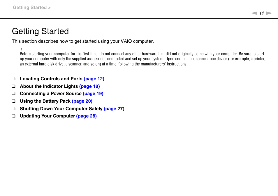 Getting started | Sony VAIO VGN-NS300 User Manual | Page 11 / 146