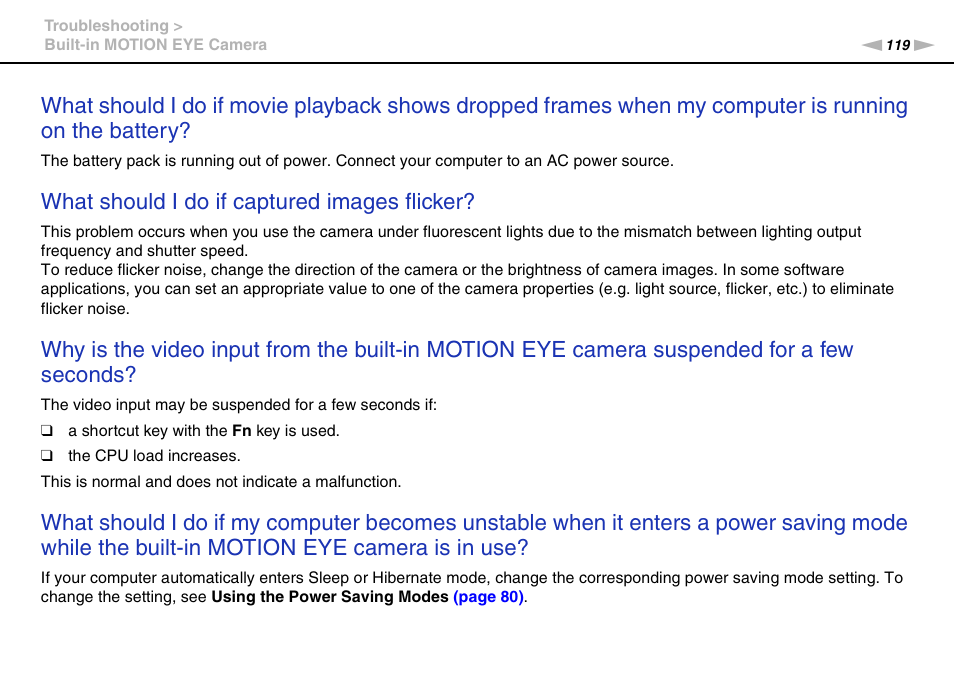 What should i do if captured images flicker | Sony VAIO VGN-NS300 User Manual | Page 119 / 146