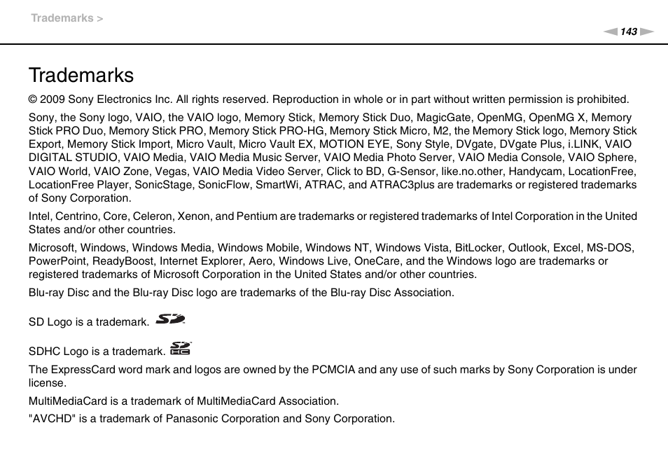 Trademarks | Sony VAIO VGN-NS300 User Manual | Page 143 / 146