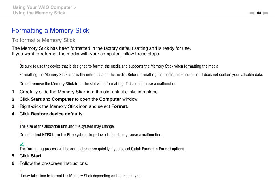 Sony VAIO VGN-NS300 User Manual | Page 44 / 146